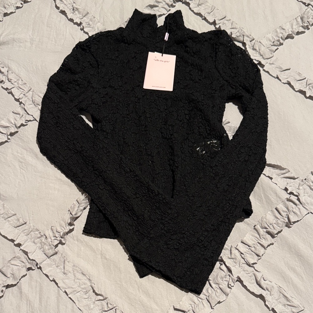 NWT Avec Les Filles Elegant Black Lace Top
